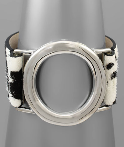 Circle Outline & Cow Print Leather Bracelets