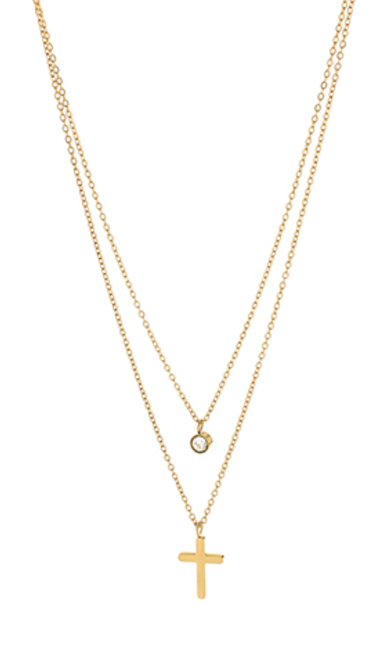 Cross & Crystal Pendant Dual Necklace