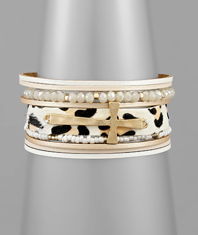 Cross & Animal Print Leather Row Bracelets