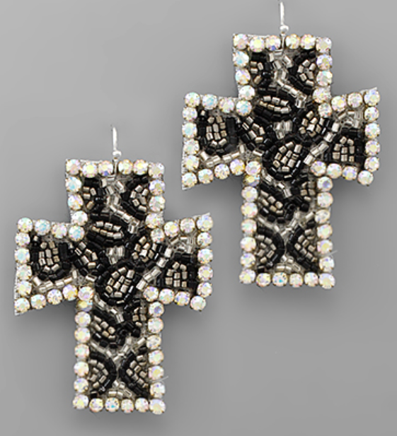 Leopard Pattern Cross Earrings