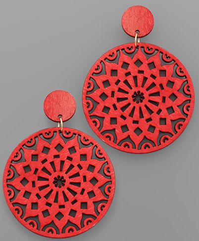Filigree Wood Disc Earrings