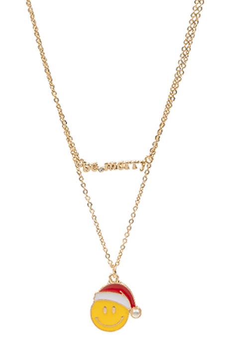2 Row BE MERRY & Smiley Face Necklace