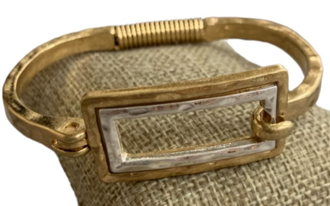 Hammered Two-Tone Open Rectangle Bracelets
