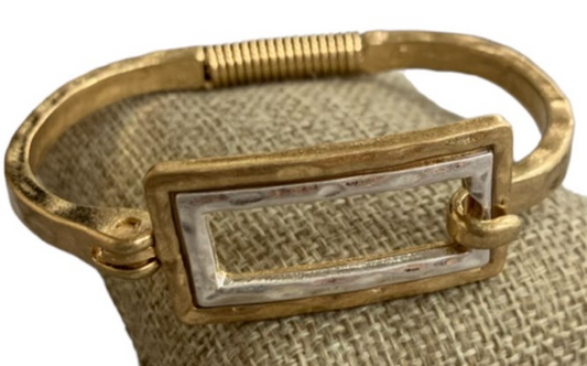 Hammered Two-Tone Open Rectangle Bracelets