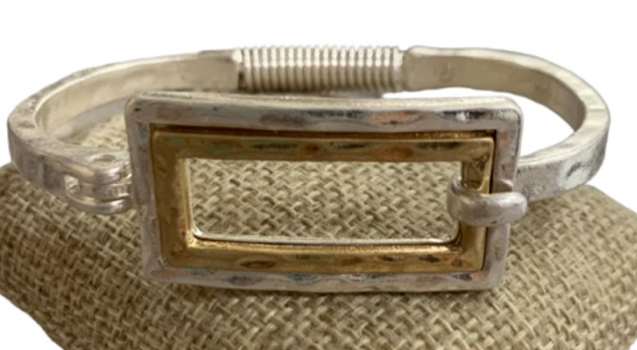 Hammered Two-Tone Open Rectangle Bracelets