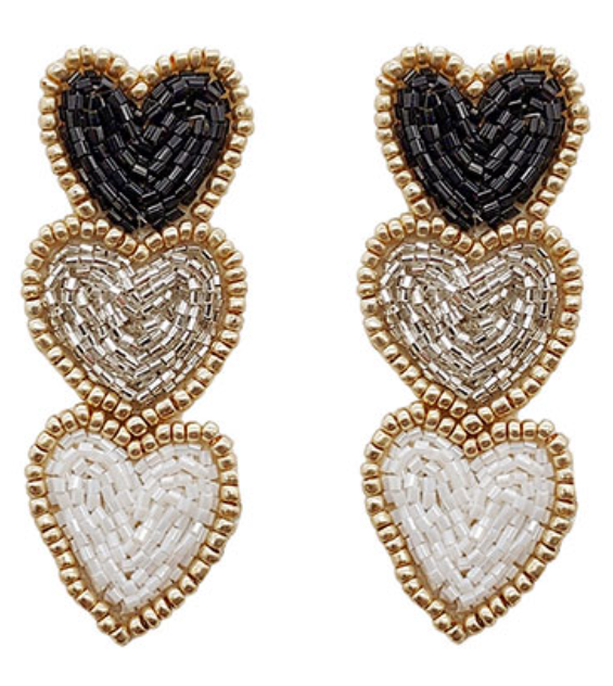 3 Beaded Heart Earrings
