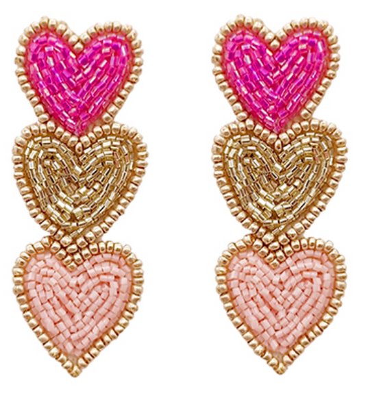 3 Beaded Heart Earrings