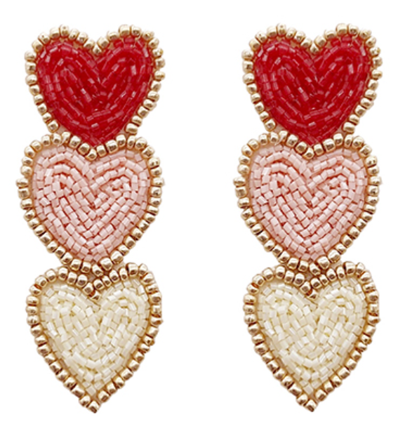 3 Beaded Heart Earrings