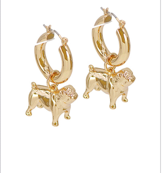 3D GA Bulldog Dangle Hoops