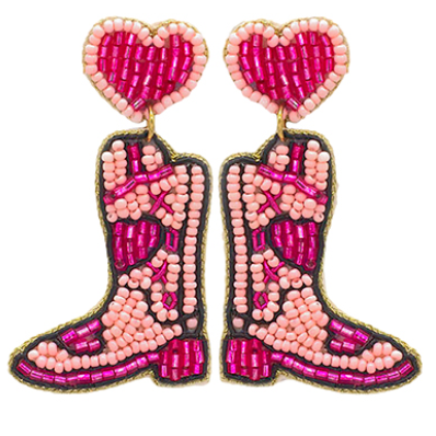 Beaded Cowgirl Boots & Heart Earrings