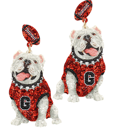 UGA Bulldog Glitter Earrings