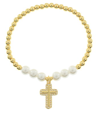 Accent Pearl & Cross Charm Bracelet