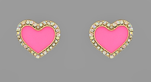 Bead Crystal Heart Studs