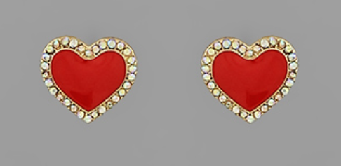 Bead Crystal Heart Studs
