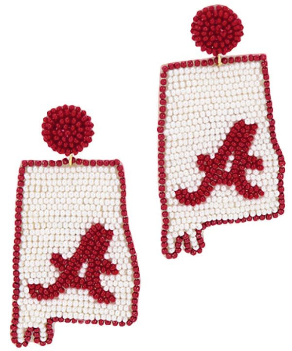 Beaded Alabama Map Earrings
