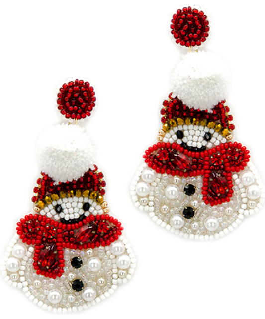 Beaded Snowman Earrings