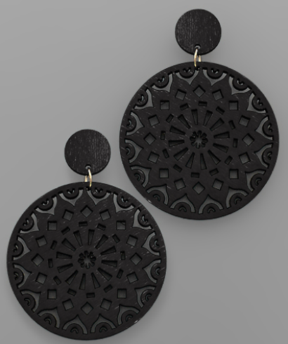 Filigree Wood Disc Earrings