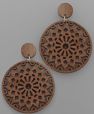 Filigree Wood Disc Earrings