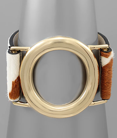 Circle Outline & Cow Print Leather Bracelets