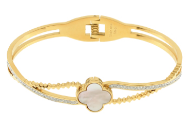 Clover & Crystal Stainless Steel Bracelet