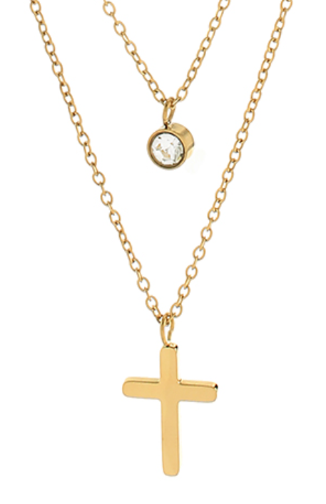Cross & Crystal Pendant Dual Necklace
