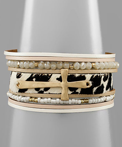 Cross & Animal Print Leather Row Bracelets