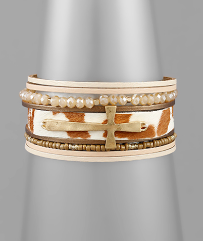 Cross & Animal Print Leather Row Bracelets