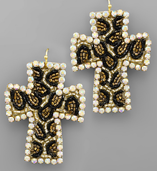 Leopard Pattern Cross Earrings