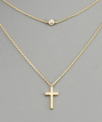 CZ Cross Layered Necklace