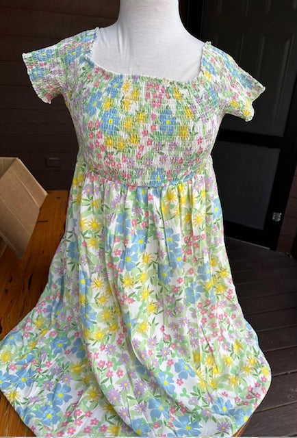 Floral Smocked Front Lined Dress w/Pockets
