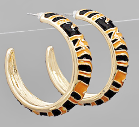 Enamel Tiger Print Hoops (Large)
