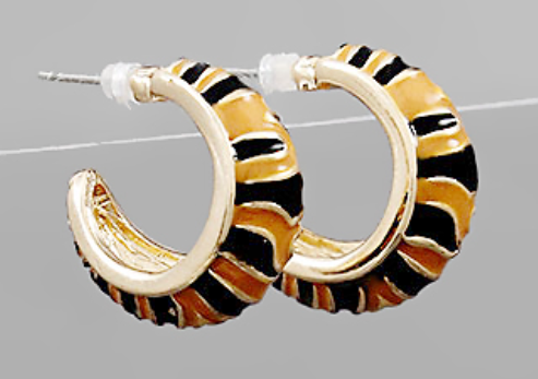 Enamel Tiger Print Hoops (Small)