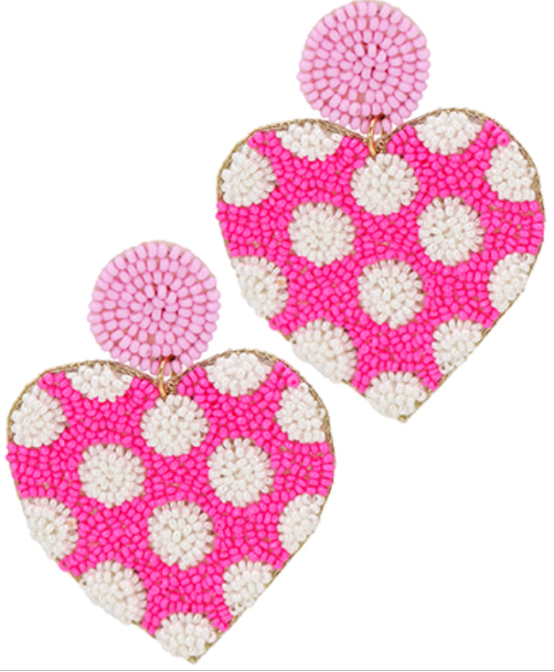 Beaded Poka Dot Heart Earrings