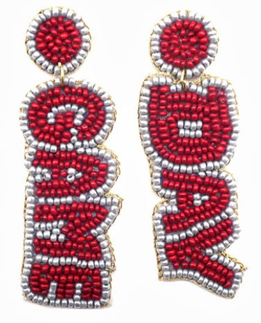 Burgundy/Grey Beaded GAME DAY Earrings