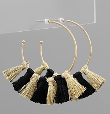 College Color Tassel Hoops (Black/Gold)