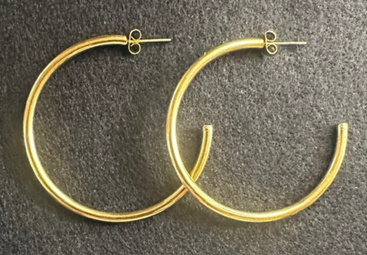 Stainless Steel/Water Resistant Gold Hoop Earrings (large size)