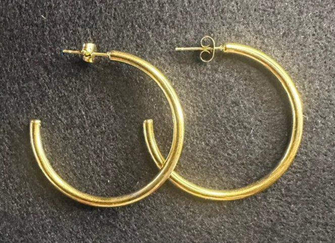 Stainless Steel/Water Resistant Gold Hoop Earrings (medium size)