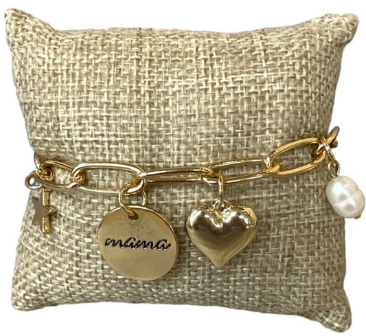 Paper Clip MAMA Charm Bracelet w/Toggle Closure
