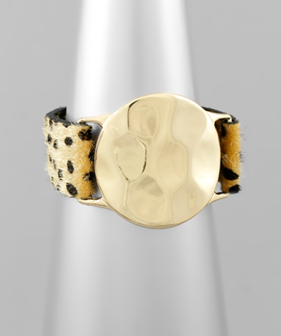 Hammered Disk & Animal Print Leather Bracelets