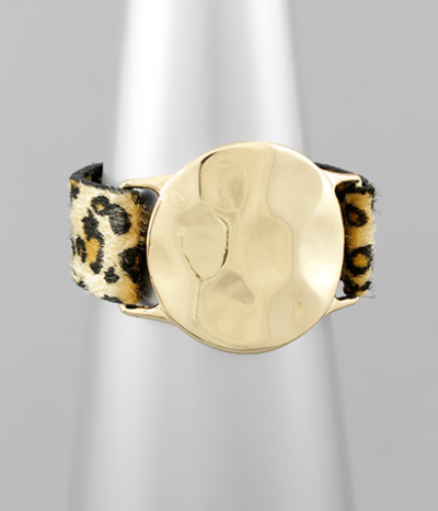 Hammered Disk & Animal Print Leather Bracelets
