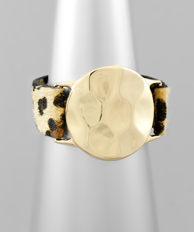 Hammered Disk & Animal Print Leather Bracelets