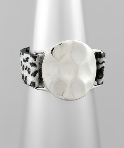 Hammered Disk & Animal Print Leather Bracelets