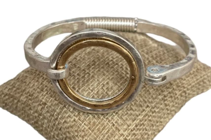 Hammered Two-Toned Double Circle Bracelets
