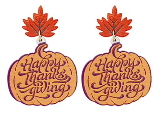 HAPPY THANKSGIVING Wood Drop Earrings