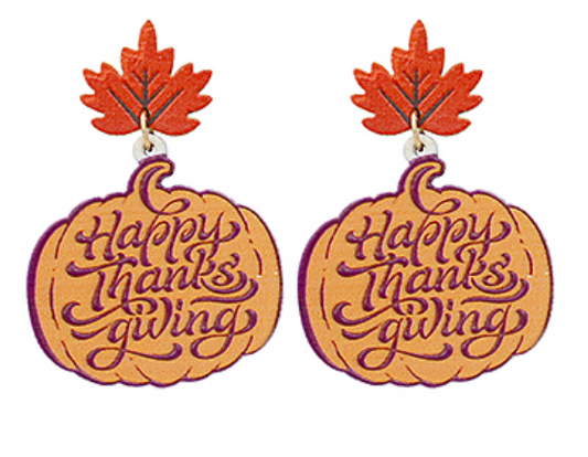 HAPPY THANKSGIVING Wood Drop Earrings