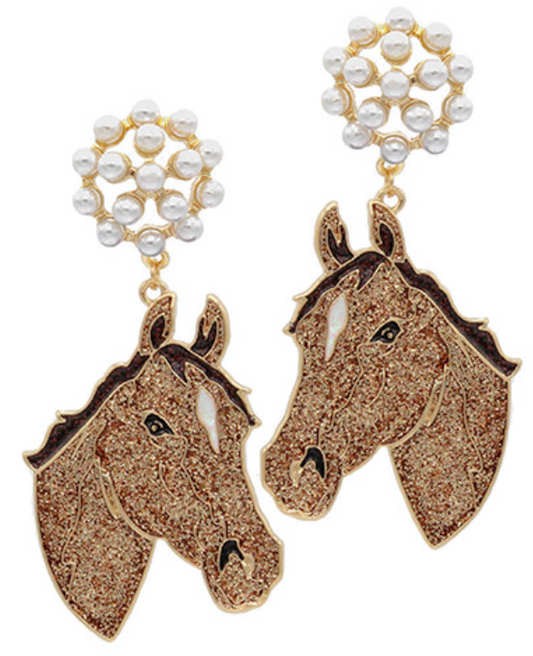 Epoxy Derby Horse Glitter Earrings
