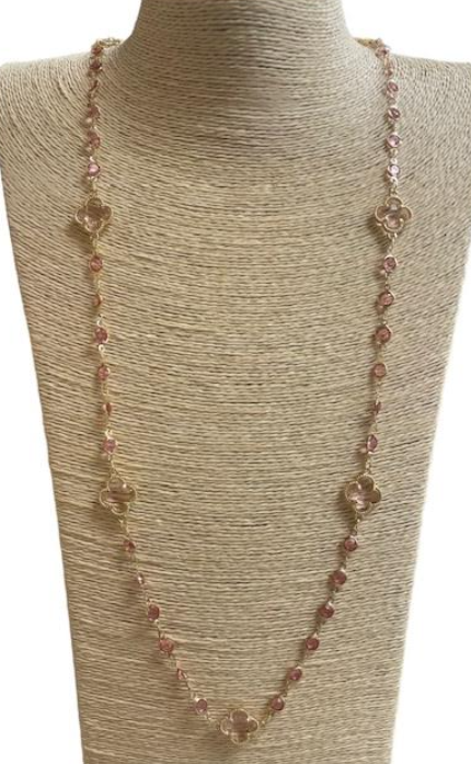 Long Crystal Clover Necklaces