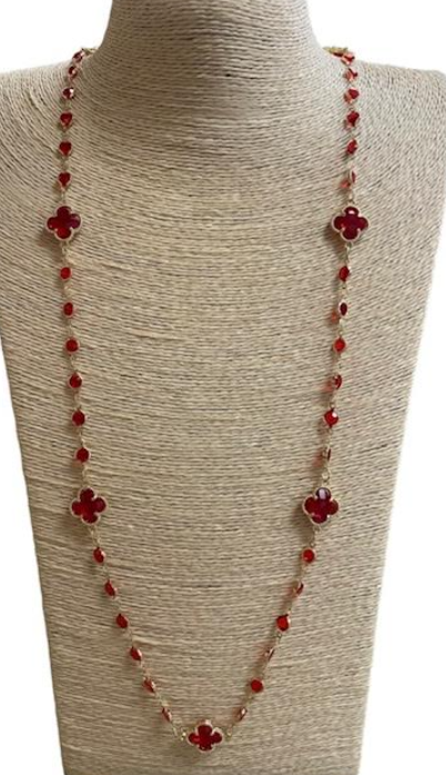 Long Crystal Clover Necklaces