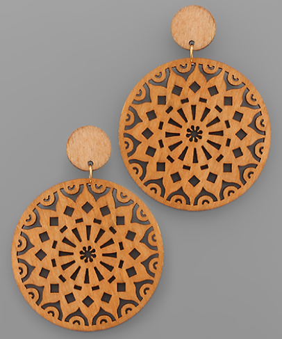 Filigree Wood Disc Earrings