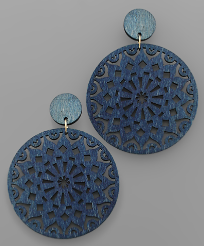 Filigree Wood Disc Earrings
